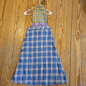 Urban Outfitters Blue, Yellow, Pink Mixed Plaid Halter Midi Dress Medium Vintage